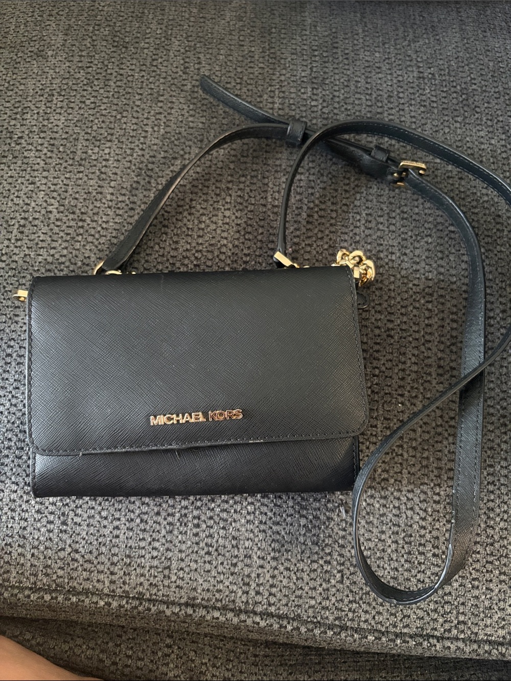 Michael Kors Black Leather Crossbody with Gold Hardware